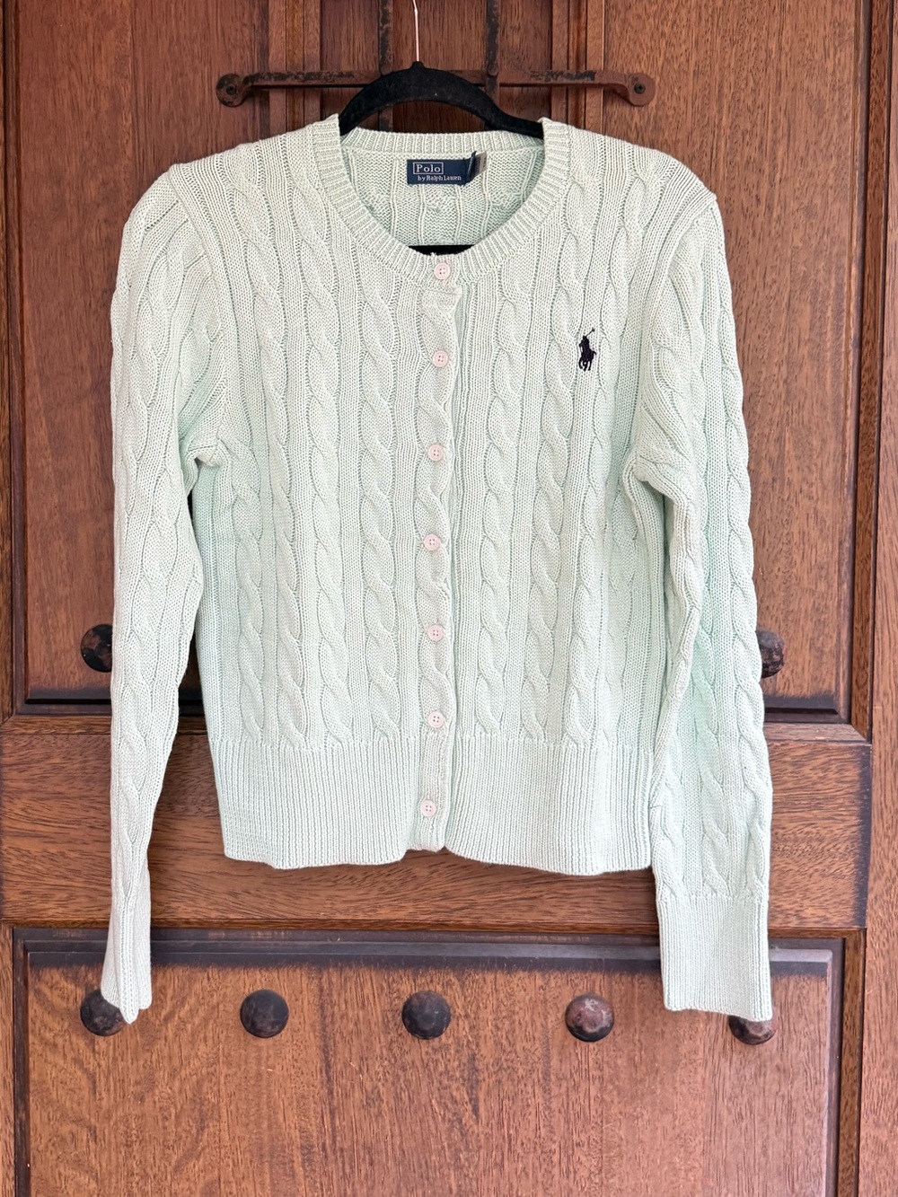 Polo by Ralph Lauren Mint Cable-Knit Button Cardigan Size L